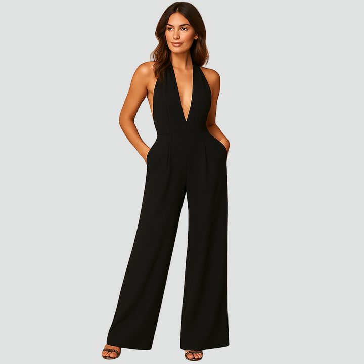 Kombinezon halter z dekoltem i odkrytymi plecami dla kobiet