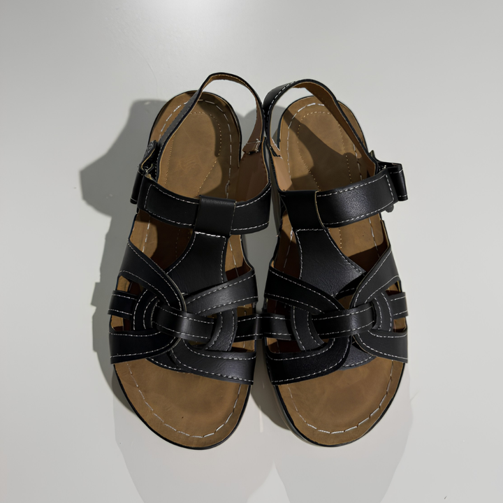 Orthopedic leather sandals with Velcro for everyday walking