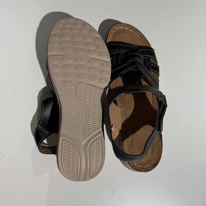 Orthopedic leather sandals with Velcro for everyday walking