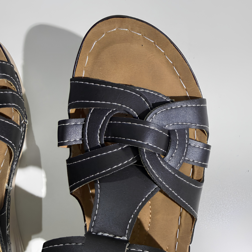 Orthopedic leather sandals with Velcro for everyday walking