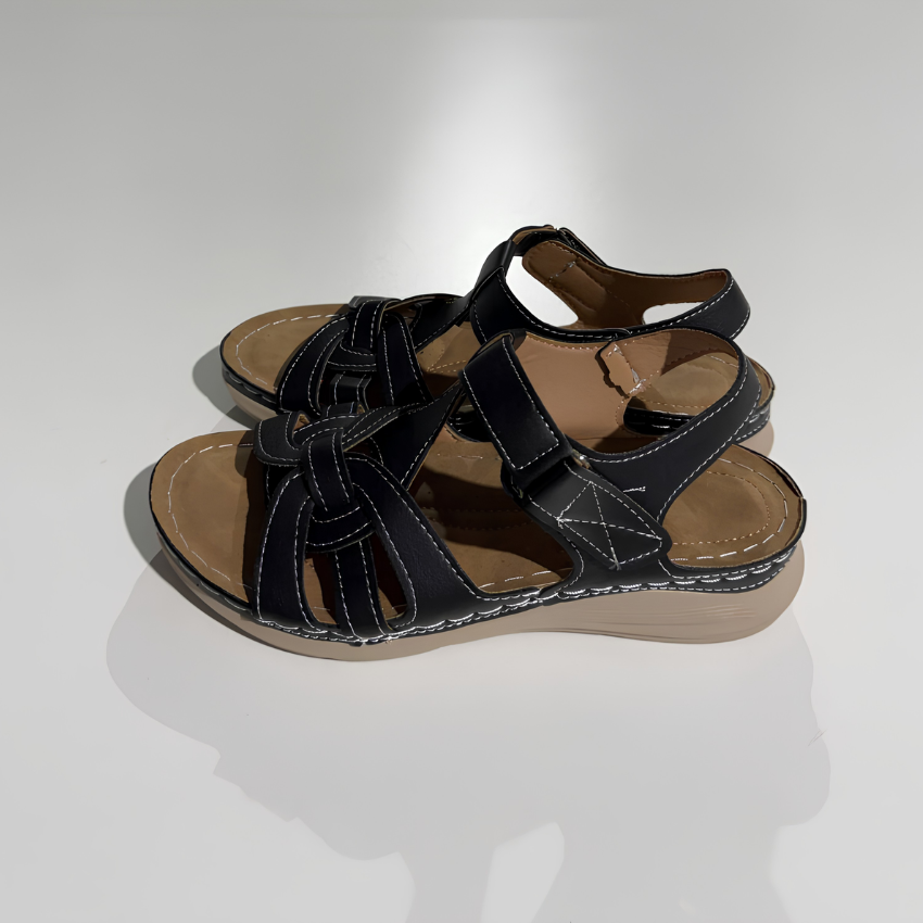 Orthopedic leather sandals with Velcro for everyday walking