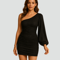 One-shoulder cocktail dress with puff sleeve for women