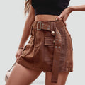 Jupe-short pour femmes avec poches et ceinture, idéale pour l'été