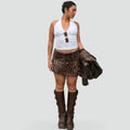 Women's skirt in a trendy animal print with a low waist.