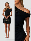 Stylish Women's Dress with Asymmetric Shoulder