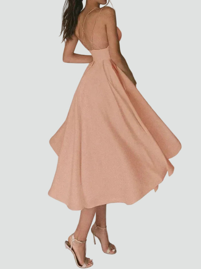 Flared midi cocktail dress with sweetheart neckline for weddings