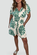 Women's Yvonne short dress with tropical pattern and short sleeves