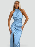 Women's Dress with Halter Neck and Slit