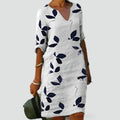 Robe pour femme à motif feuilles, avec col en V et manches 3/4