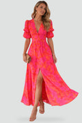 Women’s maxi dress with a V-neckline and flared sleeves