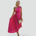 Maxi dress with an asymmetrical neckline, perfect for a wedding