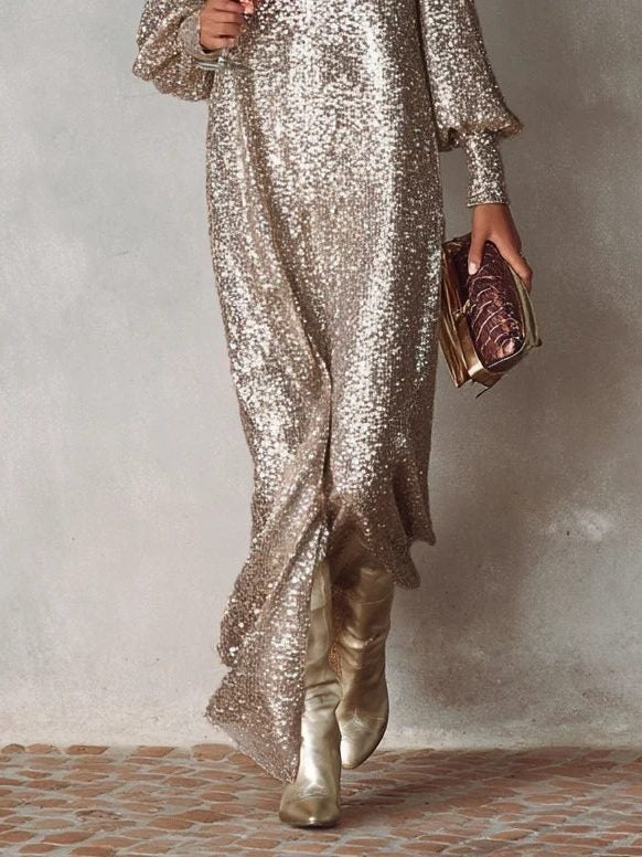 Sequin V-Neck Maxi Dress for Women - View 3