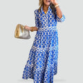 Robe midi pour femme à motif chaîne et manches trois quarts