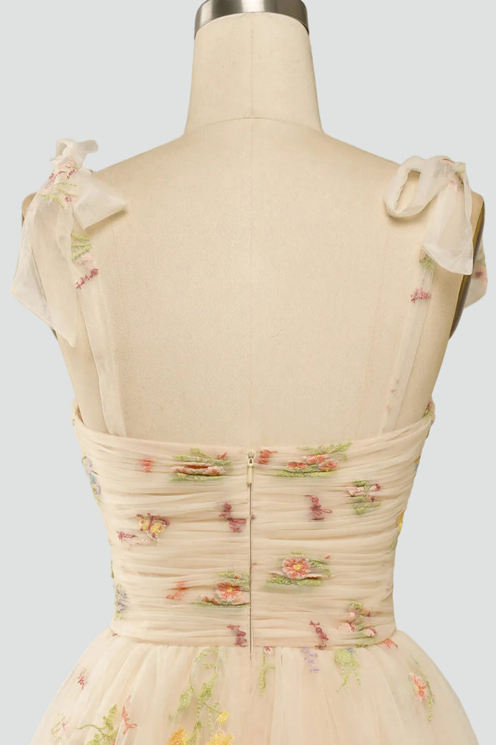 Sukienka Damska Tiulowa Haft Kwiaty Balowa Maxi Wizytowa Druhna