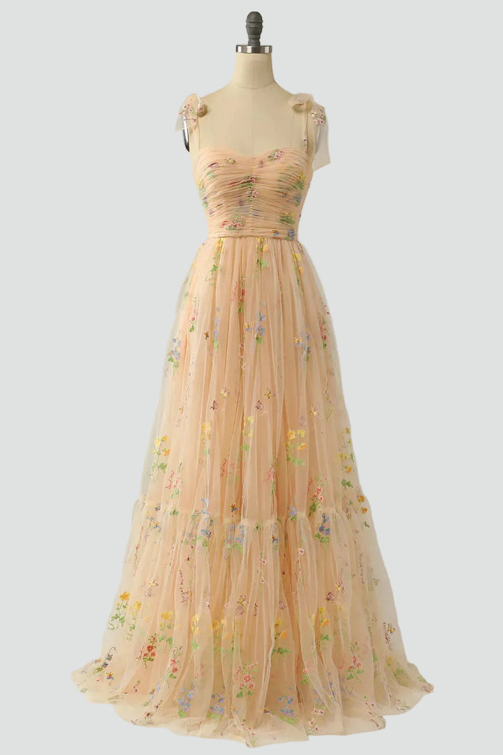 Sukienka Damska Tiulowa Haft Kwiaty Balowa Maxi Wizytowa Druhna