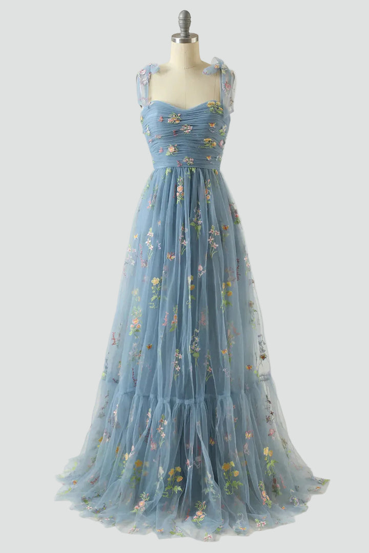 Sukienka Damska Tiulowa Haft Kwiaty Balowa Maxi Wizytowa Druhna