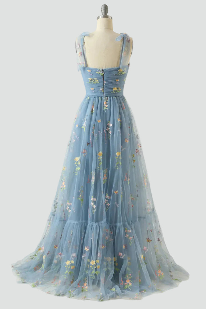 Sukienka Damska Tiulowa Haft Kwiaty Balowa Maxi Wizytowa Druhna