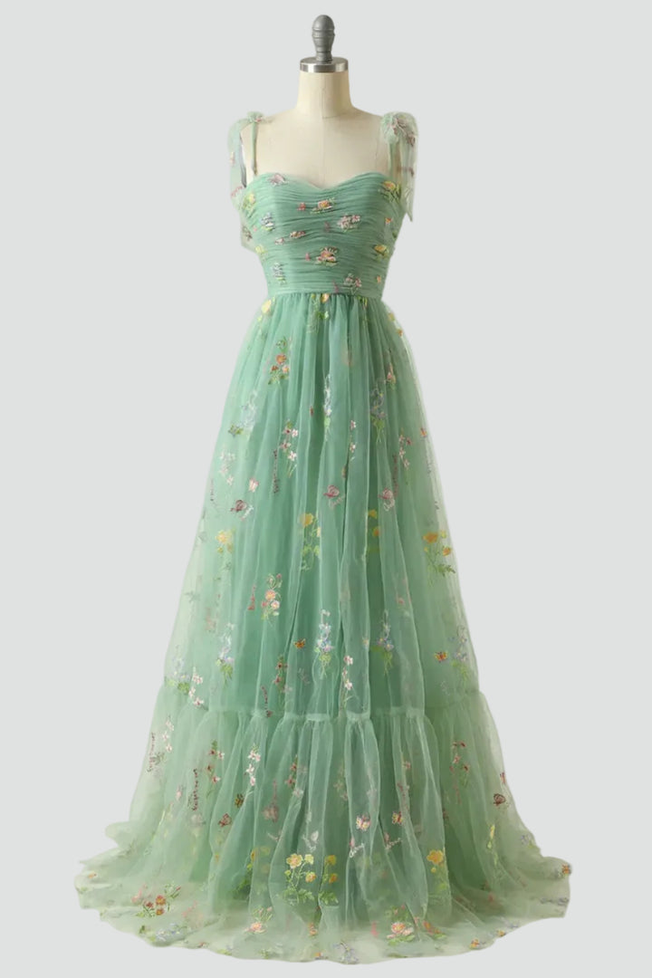 Sukienka Damska Tiulowa Haft Kwiaty Balowa Maxi Wizytowa Druhna