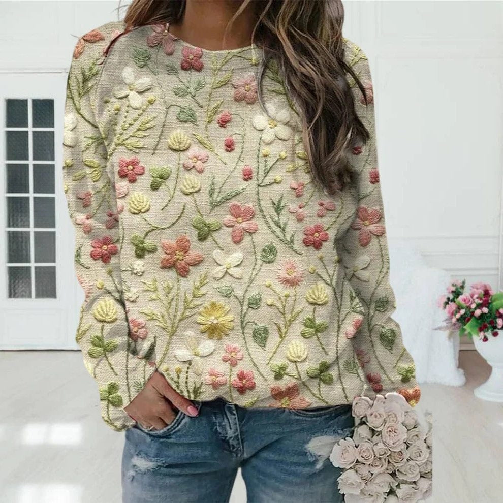 Fair Isle Oversized Crew Neck Sweater for Women - Hellgelb