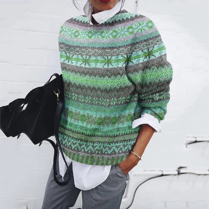Fair Isle Oversized Crew Neck Sweater for Women - Grün