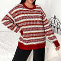 Pull rouge pour femme à motifs norvégiens, à col rond