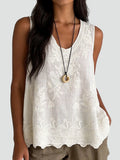 Women's tank top with embroidery and a ruffled hem
