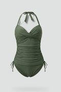 Tankini femme froncé avec liens, idéal pour la plage