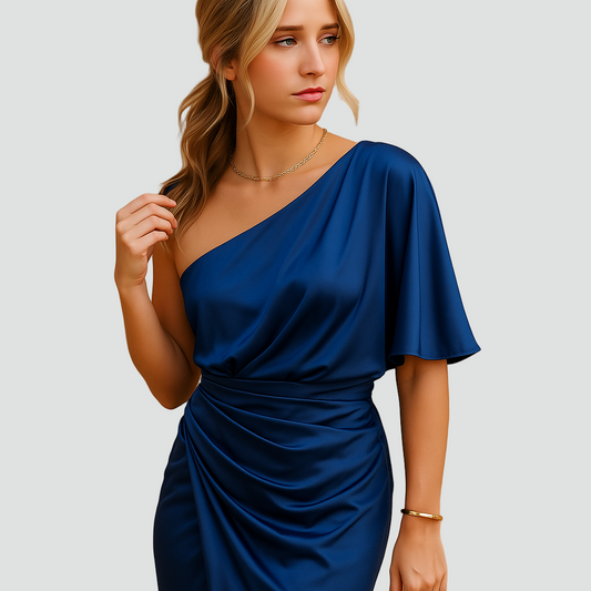 Asymetryczna satynowa sukienka koktajlowa na jedno ramię z rozcięciem dla kobiet