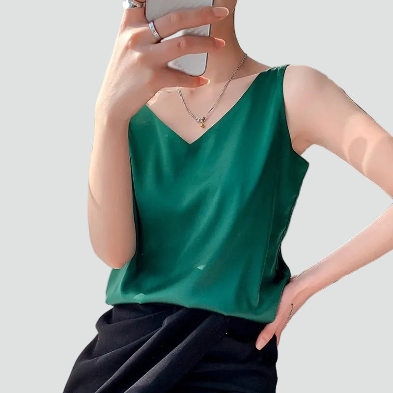 Satin sleeveless top with a V-neck for women