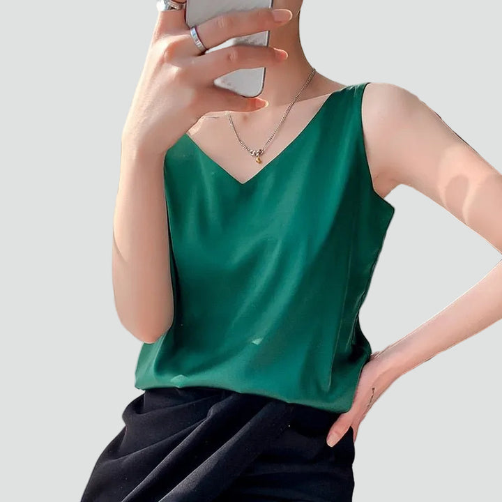 Satin sleeveless top with a V-neck for women