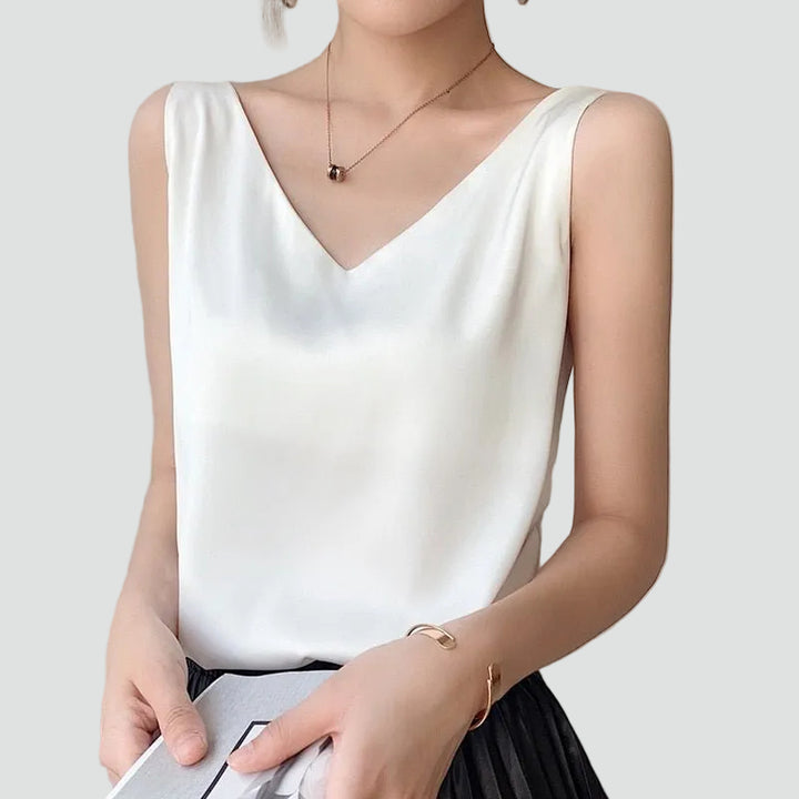 Satin sleeveless top with a V-neck for women