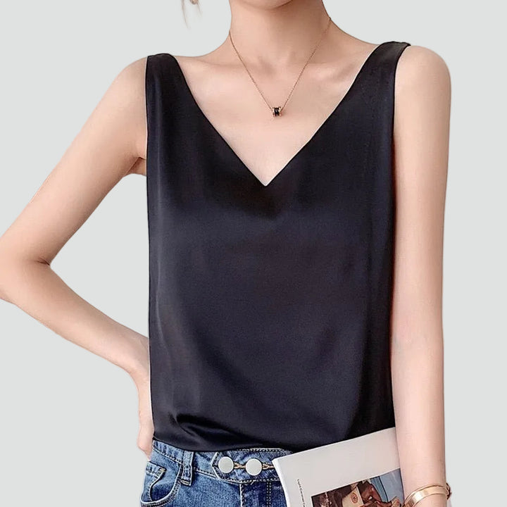 Satin sleeveless top with a V-neck for women