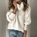 Pull chaud pour femme à col roulé et boutons décoratifs sur les manches
