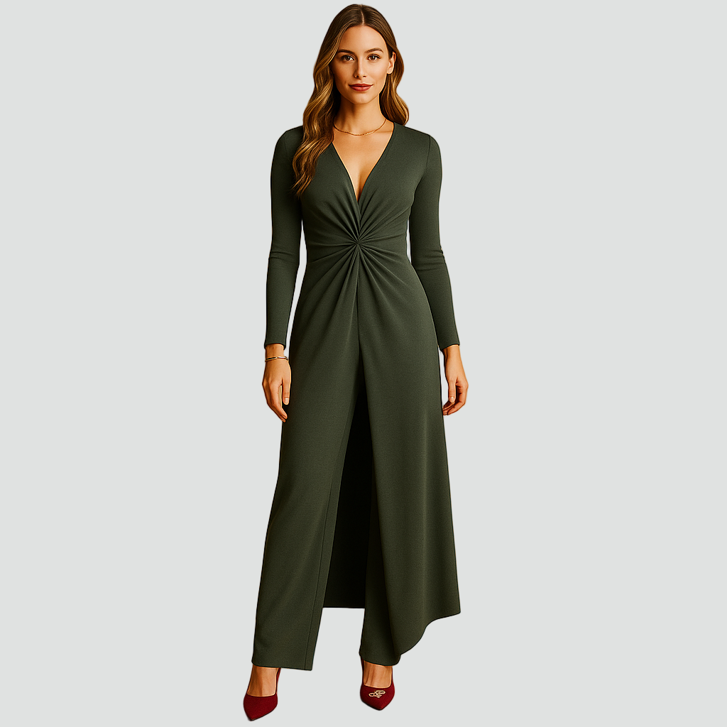 Damski komplet z maxi tuniką open front i szerokimi spodniami