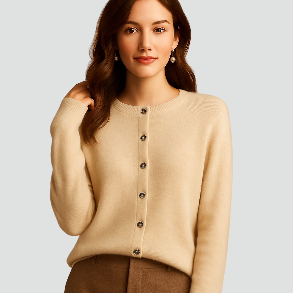 Klasyczny miękki kardigan z guzikami i okrągłym dekoltem