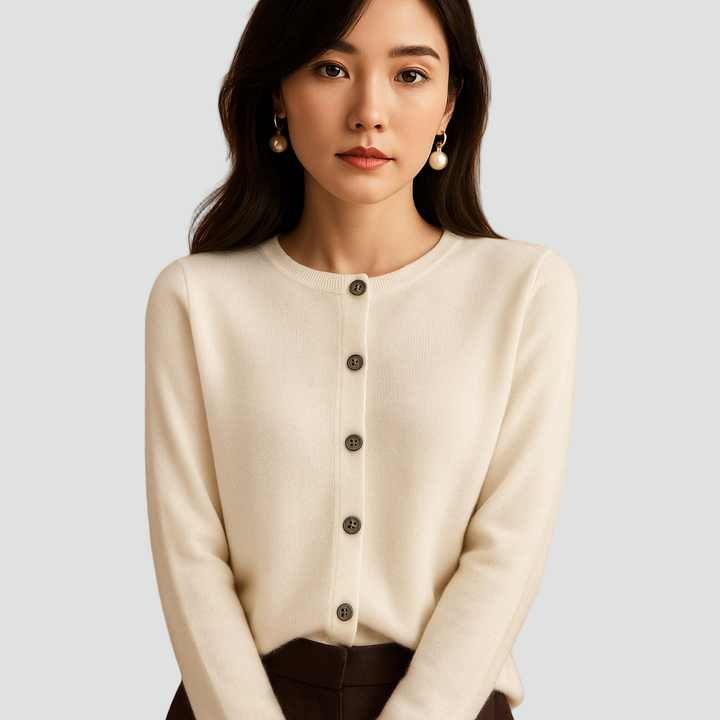 Klasyczny miękki kardigan z guzikami i okrągłym dekoltem
