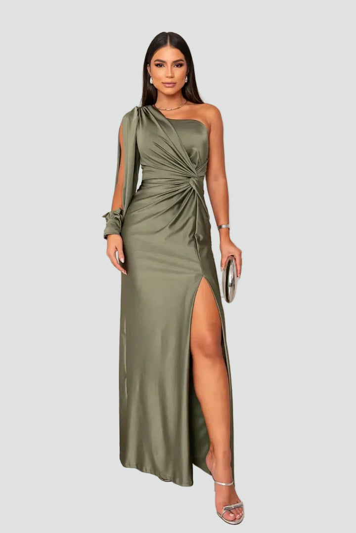 Women's one-shoulder maxi gala dress with slit and draping