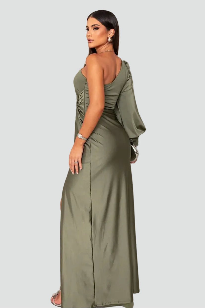 Women's one-shoulder maxi gala dress with slit and draping