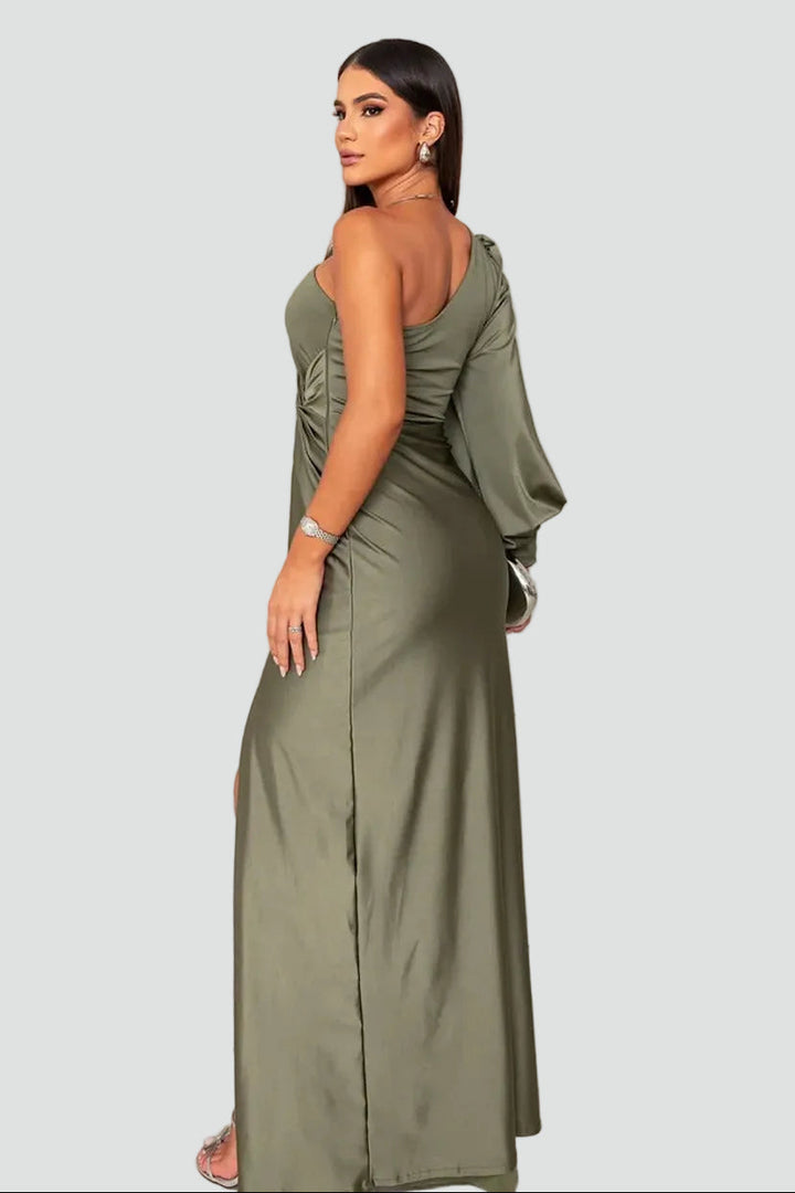 Women's one-shoulder maxi gala dress with slit and draping