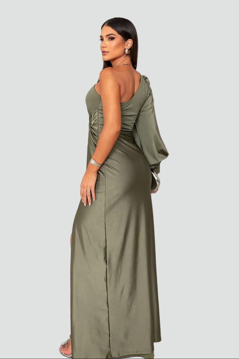 Elegancka sukienka wieczorowa maxi damska na jedno ramię