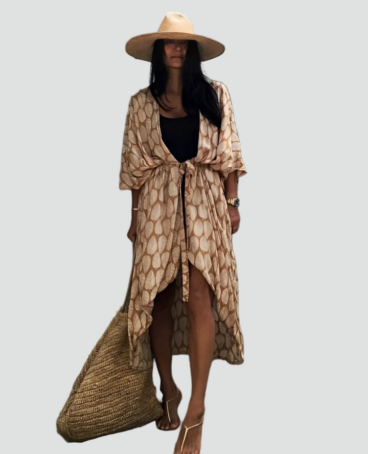 Strandkimono boho maxi met patroon, met taillekoord, losvallend