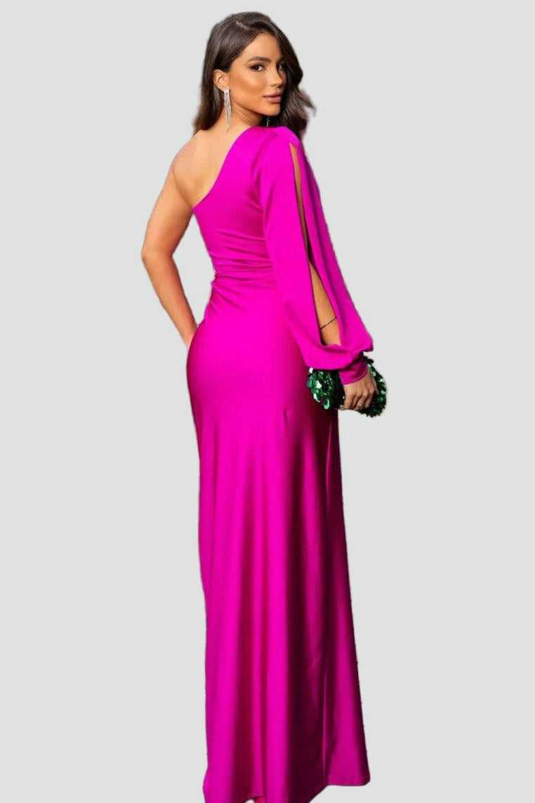 Elegancka sukienka wieczorowa maxi damska na jedno ramię