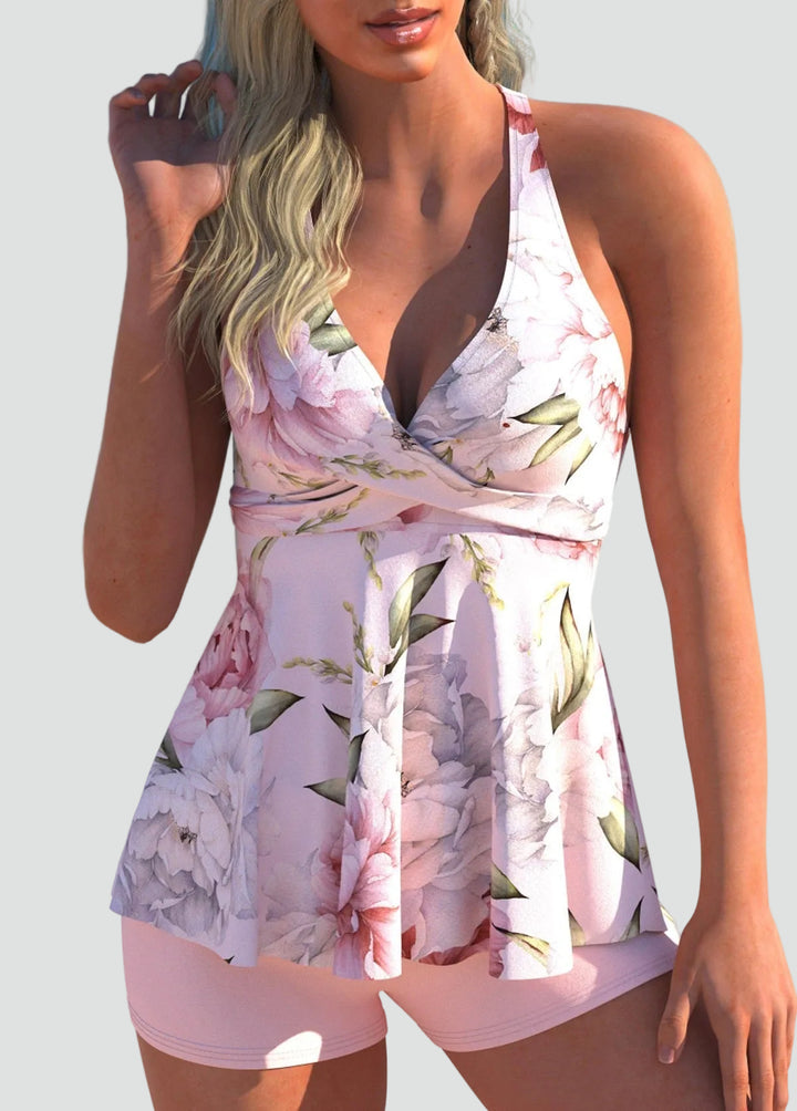 Stylowy kobiecy dwuczęściowy zestaw tankini z dekoltem V i dopasowanym krojem