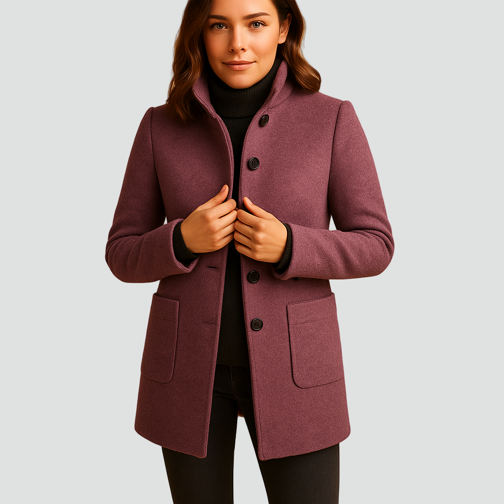 Krótki płaszcz wełniany damski z guzikami klasyczny