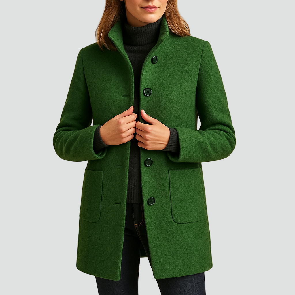 Krótki płaszcz wełniany damski z guzikami klasyczny