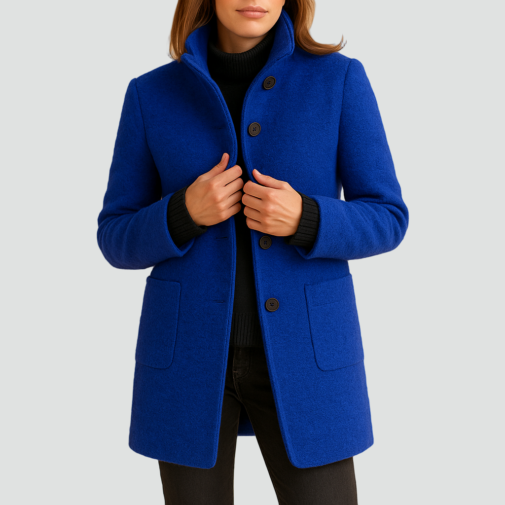 Krótki płaszcz wełniany damski z guzikami klasyczny