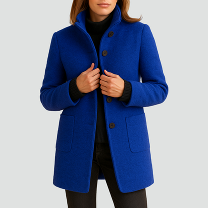 Krótki płaszcz wełniany damski z guzikami klasyczny
