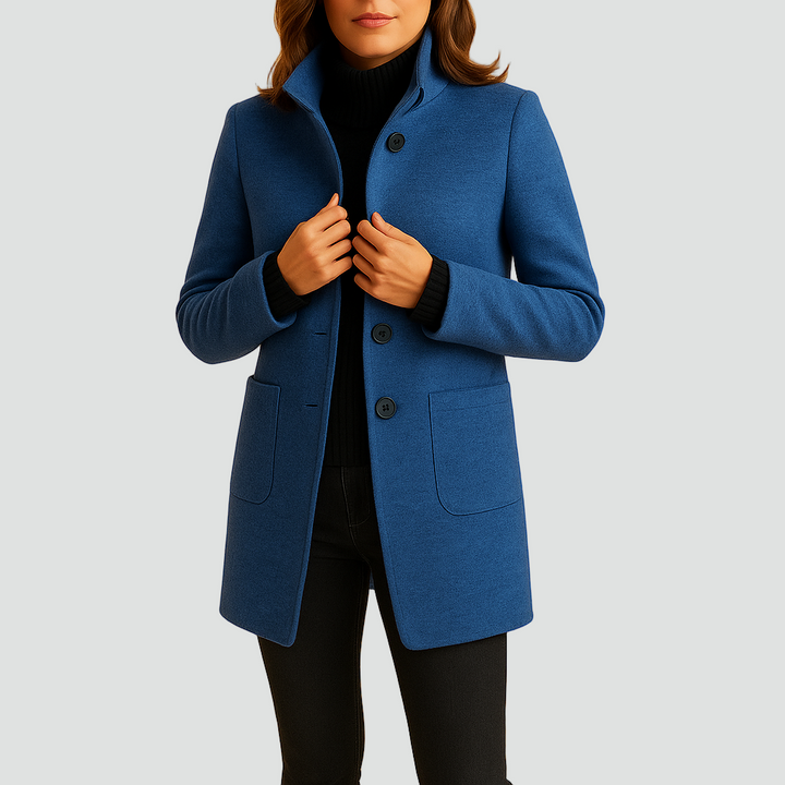 Krótki płaszcz wełniany damski z guzikami klasyczny