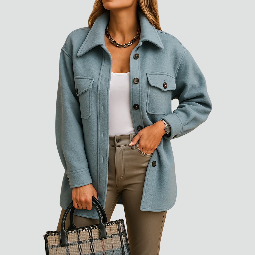 Koszulowa kurtka zimowa damska z kieszeniami i guzikami