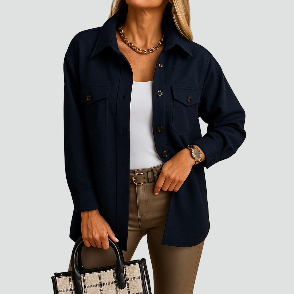 Koszulowa kurtka zimowa damska z kieszeniami i guzikami